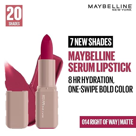 Maybelline New York Serum Lipstick (Mattie) weightless hydration, One-swipe bold color, 4.2g