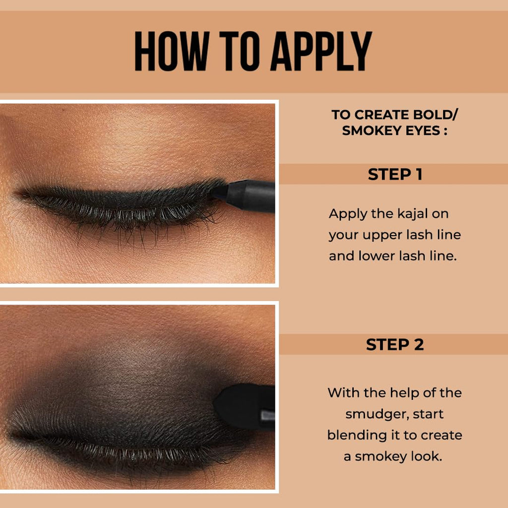 FLiCKA Kohl Story Kajal | Waterproof, Smudgeproof, Ultra-Creamy Texture, Intense Kajal, Long-lasting Formula upto 18hrs, 01 Black, 1.2 g