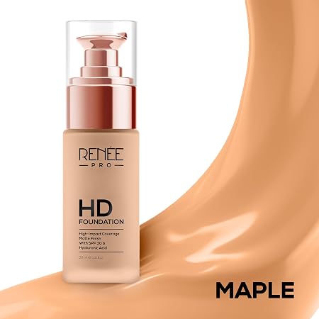 RENEE Pro Hd Foundation Matte Finish Lotion For All Skin Types | Highly Blendable Formula With Spf30|Weightless & Long Lasting | Full Coverage Enriched With Aloe, Coffee, Chamomile & Vitamin E,35 Ml