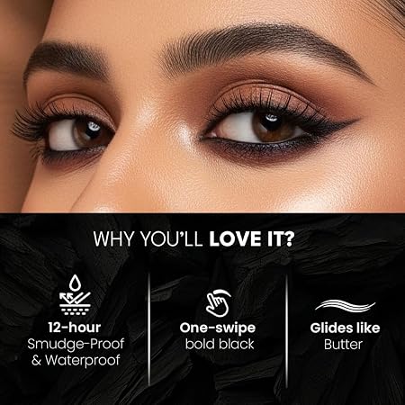 FLiCKA Kohl As Coal Kajal Pencil | Intense Black Waterproof Eyeliner | 24HR Long-Lasting Smudge - Proof Matte Finish | Eye Pencil for Women & Girls | 1.5g