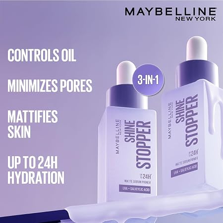 MAYBELLINE NEW YORK SHINE STOPPER MATTE SERUM PRIMER | UP TO 24 H LHA+SALICYLIC ACID 25ml