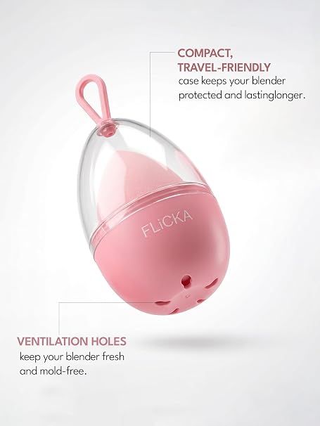 FLiCKA Beauty Blender with Case | Easy to Clean, Maintain & Store | Latex-Free Blender | Suitable for Sensitive Skin with Case for Women