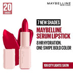 Maybelline New York Serum Lipstick (Satin) weightless hydration, One-swipe bold color, 4.2g