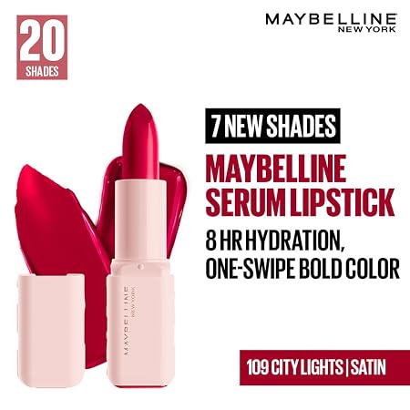 Maybelline New York Serum Lipstick (Satin) weightless hydration, One-swipe bold color, 4.2g