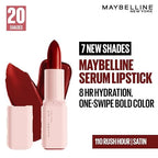 Maybelline New York Serum Lipstick (Satin) weightless hydration, One-swipe bold color, 4.2g