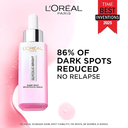 L'OREAL PARIS GLYCOLIC - BRIGHT DARK SPOT BRIGHTENING SERUM | 8% [ MELASYL + GLYCOLIC + NIACINAMIDE ] VISIBLY REDUCES STUBBORN SPOTS : Sun, Age & Post - Acne Spots Tested On Indian Skin 15ml