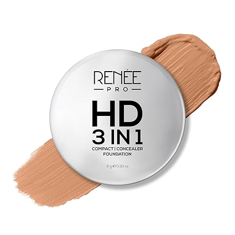 RENEE PRO HD 3 In 1 Compact, Concealer, Foundation - Soie, SPF 20, Matte Finish, High Coverage, Ultralight & Silky Smooth Finish, Enriched With Vitamin E, C & Aloe Vera - 9 Gm