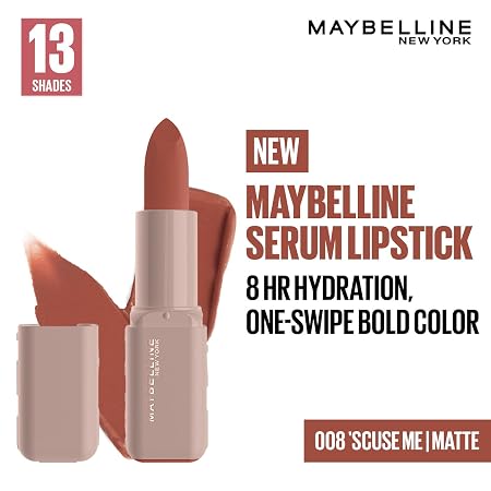 Maybelline New York Serum Lipstick (Mattie) weightless hydration, One-swipe bold color, 4.2g