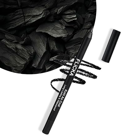 FLiCKA Kohl As Coal Kajal Pencil | Intense Black Waterproof Eyeliner | 24HR Long-Lasting Smudge - Proof Matte Finish | Eye Pencil for Women & Girls | 1.5g