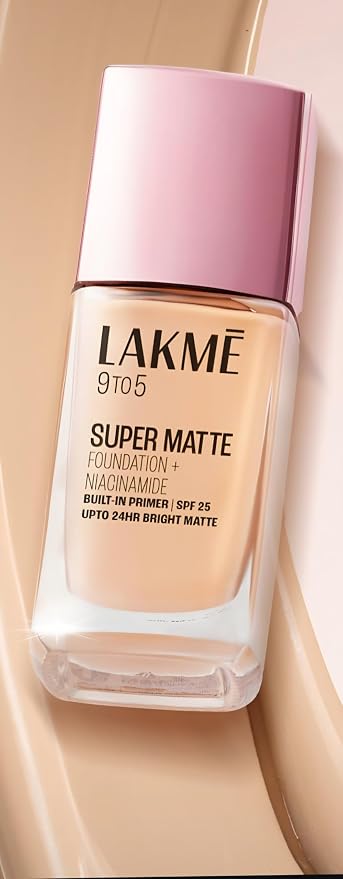 LAKME 9TO5 SUPERMATTE FOUNDATION NIACINAMIDE BUILT IN PRIMER | SPF 25 UP TO 24 HR BRIGHT MATTE 23ml