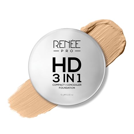 RENEE PRO HD 3 In 1 Compact, Concealer, Foundation - Soie, SPF 20, Matte Finish, High Coverage, Ultralight & Silky Smooth Finish, Enriched With Vitamin E, C & Aloe Vera - 9 Gm