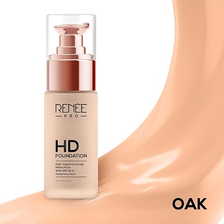 RENEE Pro Hd Foundation Matte Finish Lotion For All Skin Types | Highly Blendable Formula With Spf30|Weightless & Long Lasting | Full Coverage Enriched With Aloe, Coffee, Chamomile & Vitamin E,35 Ml