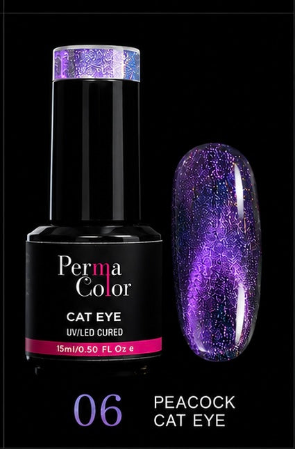 Perma Color Peacock Cat Eye Nail Polish delivers stunning dimensional color with a mesmerizing cat eye effect.