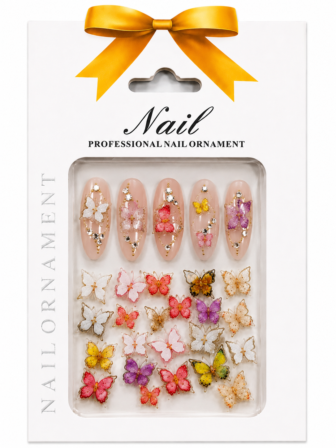 Elevate your nail art with vibrant butterfly-inspired nail charms and rhinestones