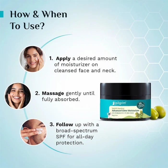 PILGRIM Spanish Squalane Advanced Glow Moisturizer | With 4% Niacinamide & 1.5% Alpha Arbutin | All Skin Types 50g | 1.76 oz.