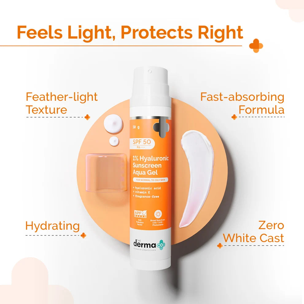 The Derma Co 1% Hyaluronic Sunscreen Aqua Gel.