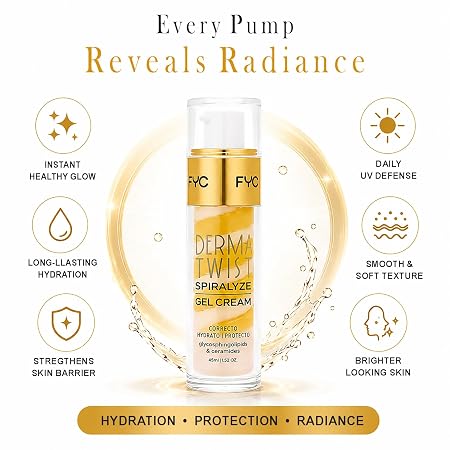 FYC Professional Derma Twist Spiralyze Gel Cream for Face | Deep Hydration & Skin Barrier Repair Moisturizer | With Ceramides, Glycosphingolipids, Niacinamide, Hyaluronic Acid & Alpha Arbutin | Lightweight Glow Gel Cream for All Skin Types