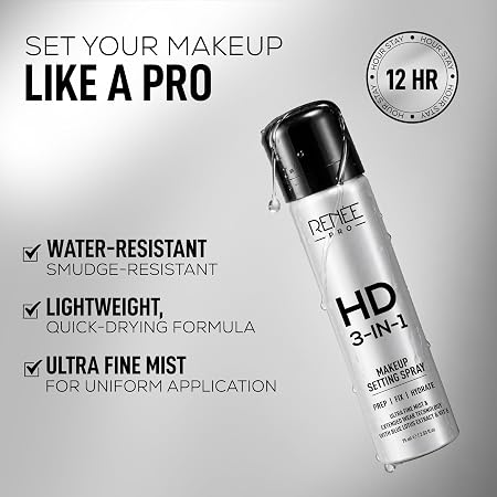 RENEE PRO HD 3-in-1 Long-Lasting Makeup Setting Spray | Preps & Hydrates Skin, Locks Makeup Up To 12 Hours | Water-resistant, Smudge-resistant & Quick-Drying | Infused With Blue Lotus Extracts | 75ml