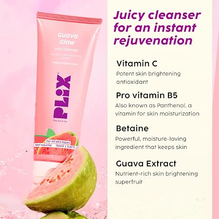 Plix Guava Glow Juicy Cleanser | With Vitamin C & Guava Extract | Hydrates & Brightens Skin | Gently Cleanses | All Skin Types | Dermatologically Tested | 150ml