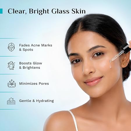 Pilgrim 10% Niacinamide Face Serum for Acne Marks & Glass Skin Glow - 30ml with Kojic Acid & Korean Rice Water, Fades Dark Spots, Boosts Glow, Minimizes Pores, Controls Excess Oil, Sensitive Skin Safe