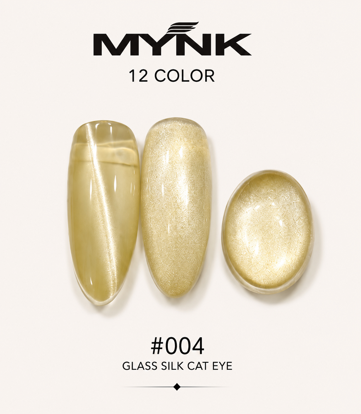 Mynk Professional Glass Silk Cat Eye Nail Polish Collection features 12 stunning shades with a mesmerizing glass silk finish.