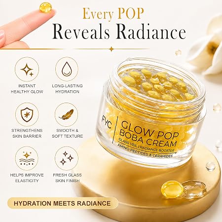 FYC Professional Boba Cream for Face | Ceramide & Amino Peptide Moisturizer with Niacinamide, Hyaluronic Acid & Rice Extract | Deep Hydration, Skin Barrier Support, Glass Skin Glow | Lightweight Gel Cream for Women & Men | 50g