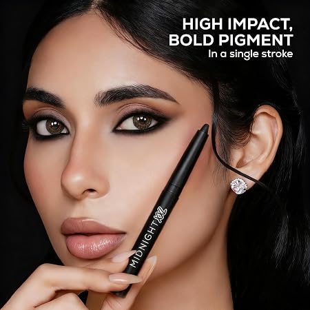 RENEE Midnight XXL Kajal | Black Kohl Pencil with Built-in Sharpener | Waterproof, Smudge-proof, 24Hr Long-Lasting | Ultra-Rich Pigment, Smooth Glide | 1.5g