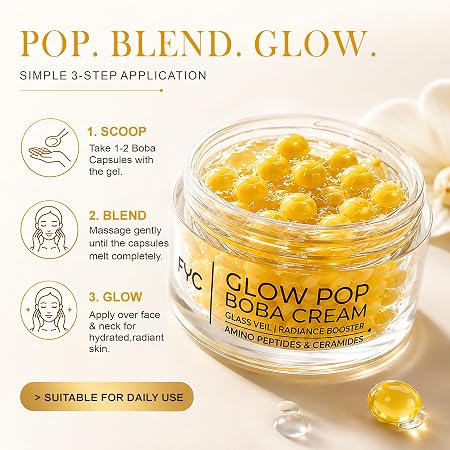 FYC Professional Boba Cream for Face | Ceramide & Amino Peptide Moisturizer with Niacinamide, Hyaluronic Acid & Rice Extract | Deep Hydration, Skin Barrier Support, Glass Skin Glow | Lightweight Gel Cream for Women & Men | 50g