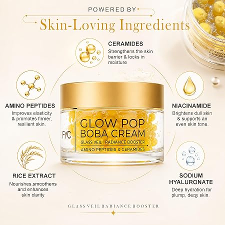 FYC Professional Boba Cream for Face | Ceramide & Amino Peptide Moisturizer with Niacinamide, Hyaluronic Acid & Rice Extract | Deep Hydration, Skin Barrier Support, Glass Skin Glow | Lightweight Gel Cream for Women & Men | 50g