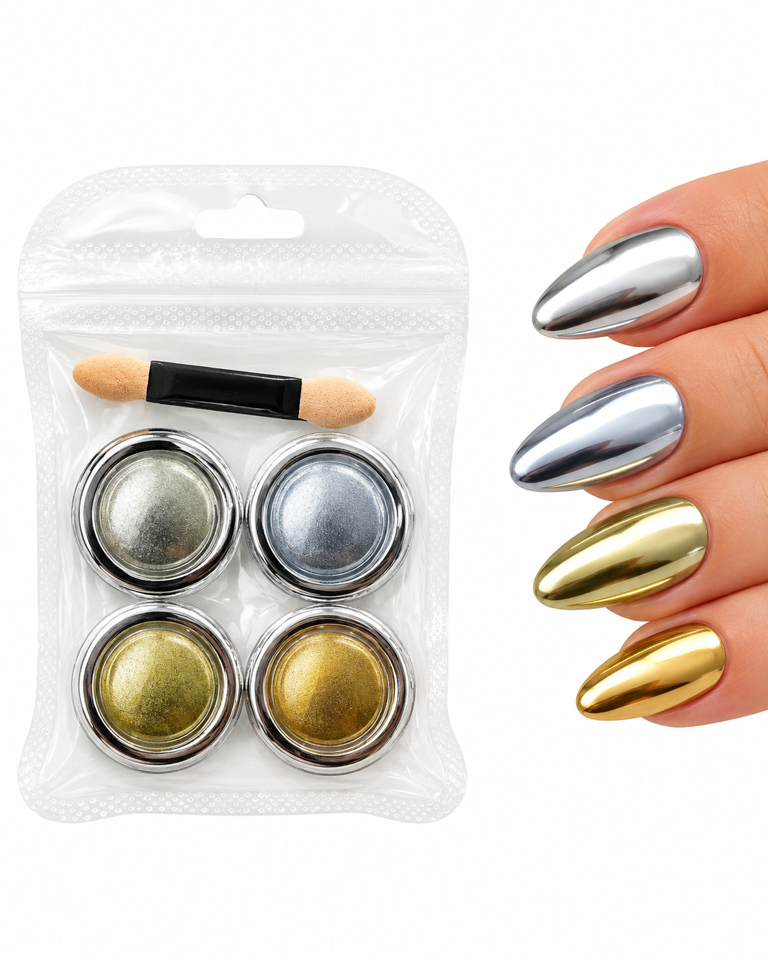 Professional 4-piece chrome nail art set.