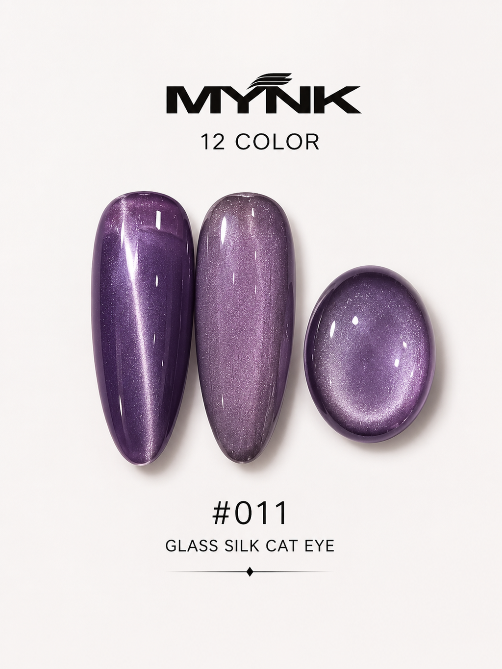 Mynk Professional Glass Silk Cat Eye Nail Polish Collection features 12 stunning shades with a mesmerizing glass silk finish.