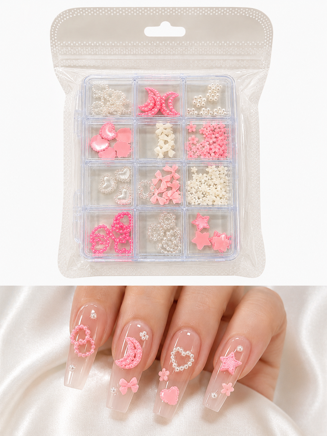 Elevate your nail art with our stunning collection of shaped nail accessories. Choose from romantic hearts, elegant bows, celestial stars, and delicate flowers to express your unique style. Each design adds dimension and charm to your manicure.