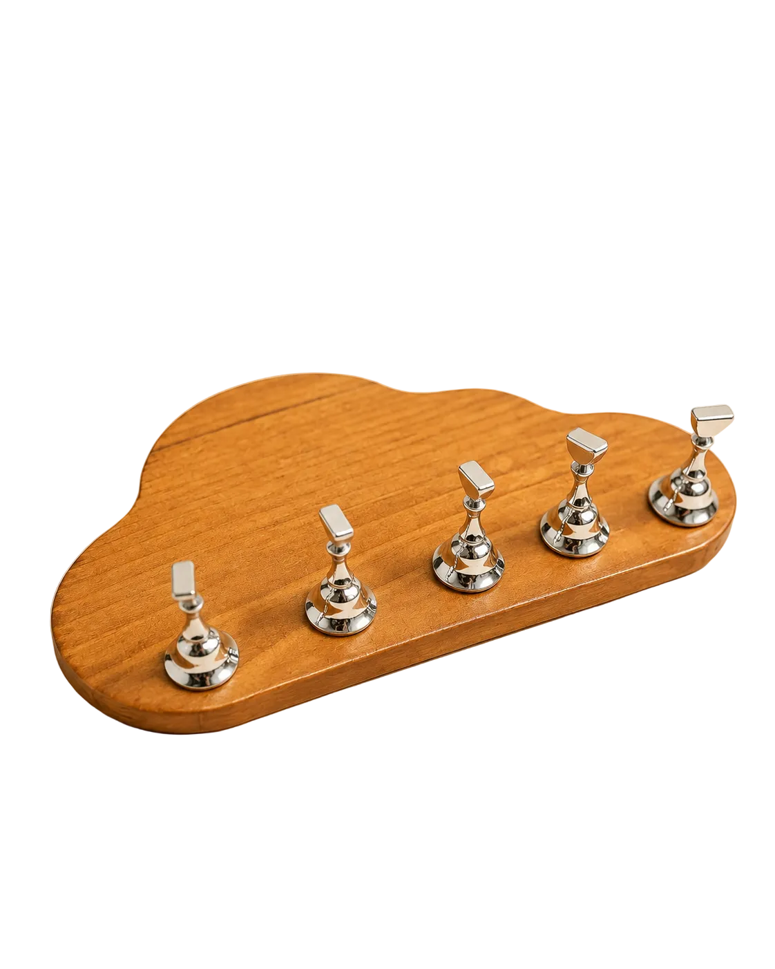 Wooden press-on stand designed for secure nail application and display.