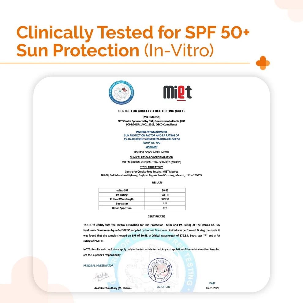 The Derma Co 1% Hyaluronic Sunscreen Aqua Gel.