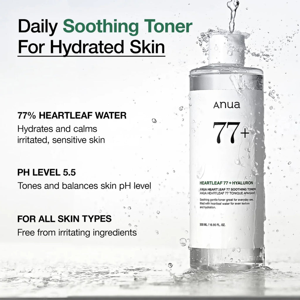 Anua Heartleaf 77 Soothing Toner, Moisturizing & Calming Facial Toner for Glass Skin, Hyaluronic Acid, Lightweight Hydration for Sensitive Skin, Redness Relief, Korean Skincare, 8.45 fl.oz