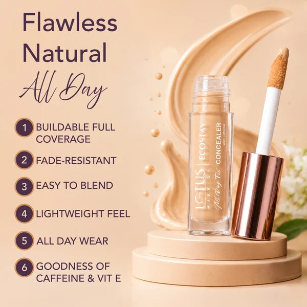 Lotus Make-up Ecostay All Day Fix Concealer Covers Dark Circles & Blemishes | Lightweight, Blendable, Long Lasting | 100% Vegan
