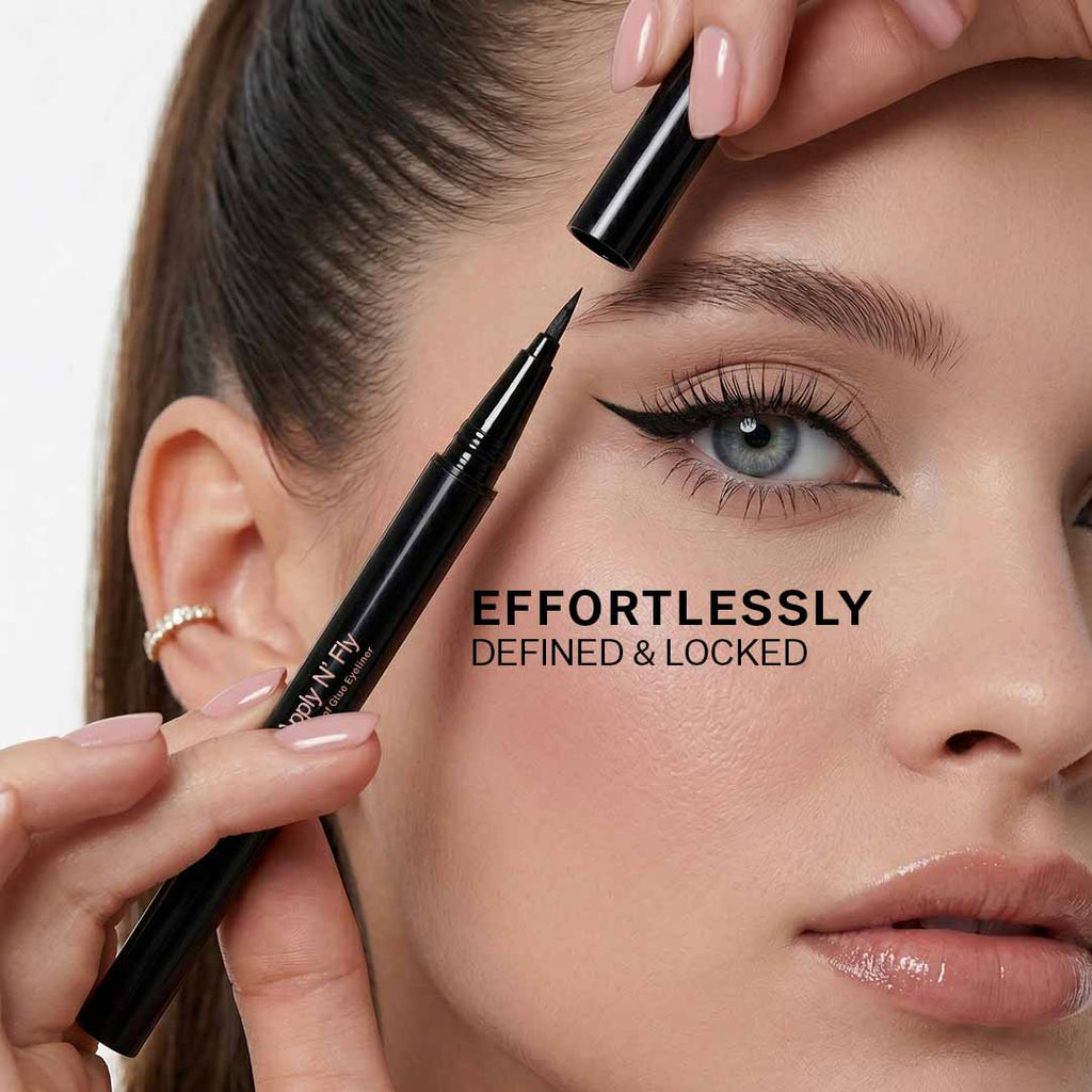 FLiCKA Apply N'Fly Liquid Pen Glue Eyeliner, Quickdrying Formula, Long Lasting and Waterproof Matte Finish Eyeliner Black 0.8gm