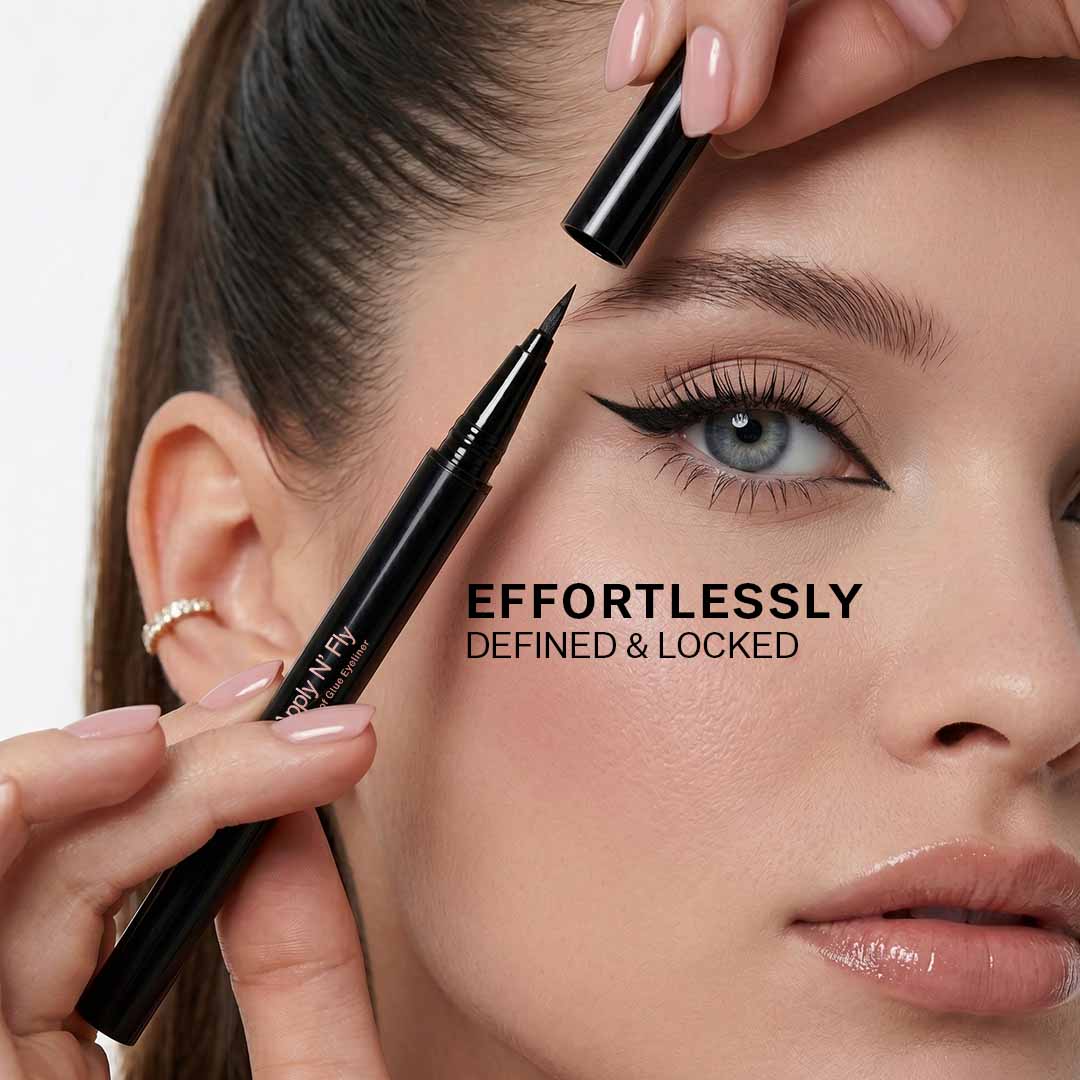 FLiCKA Apply N'Fly Liquid Pen Glue Eyeliner, Quickdrying Formula, Long Lasting and Waterproof Matte Finish Eyeliner Black 0.8gm