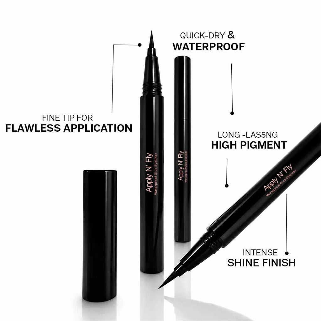 FLiCKA Apply N'Fly Liquid Pen Glue Eyeliner, Quickdrying Formula, Long Lasting and Waterproof Matte Finish Eyeliner Black 0.8gm