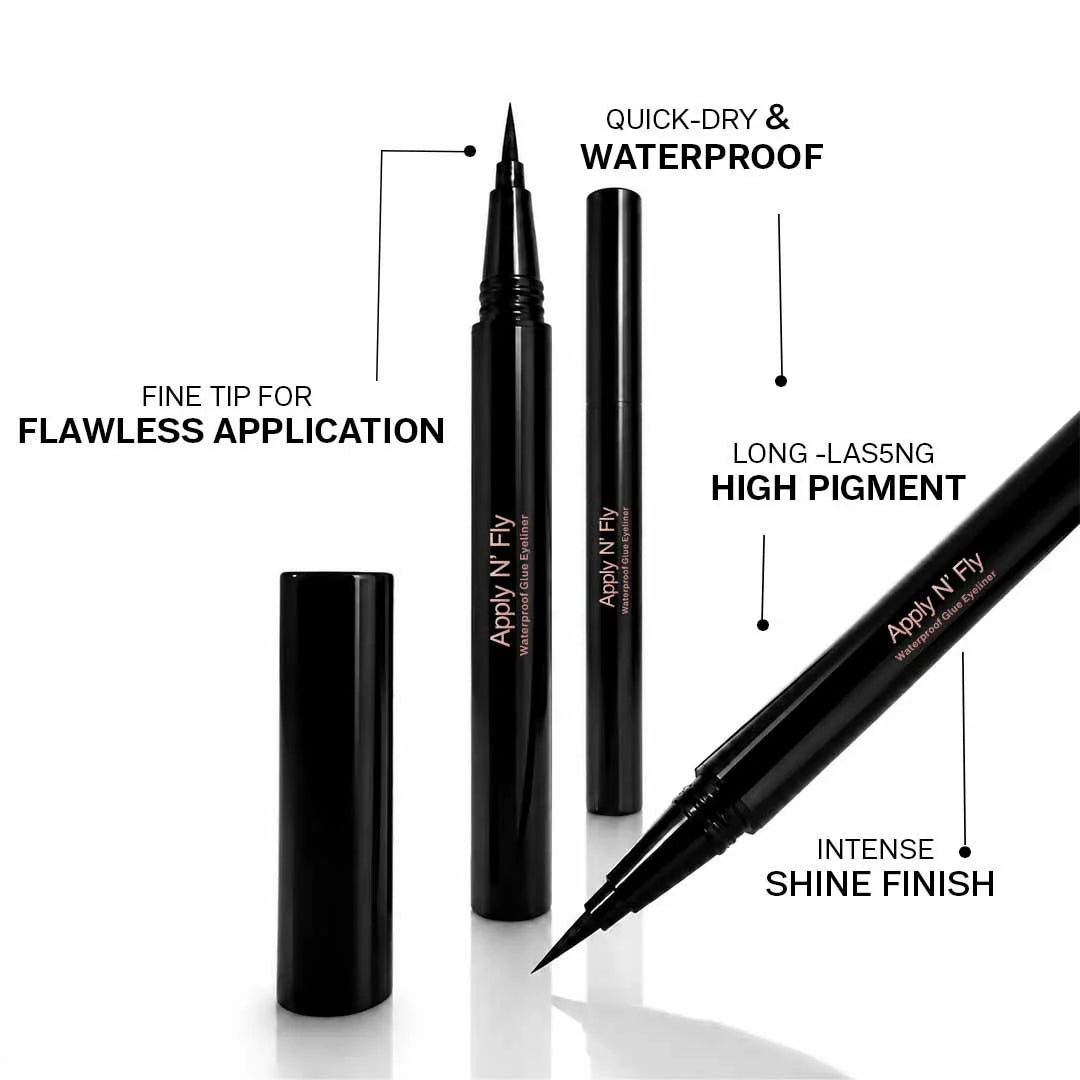 FLiCKA Apply N'Fly Liquid Pen Glue Eyeliner, Quickdrying Formula, Long Lasting and Waterproof Matte Finish Eyeliner Black 0.8gm