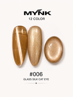 Mynk Professional Glass Silk Cat Eye Nail Polish Collection features 12 stunning shades with a mesmerizing glass silk finish.