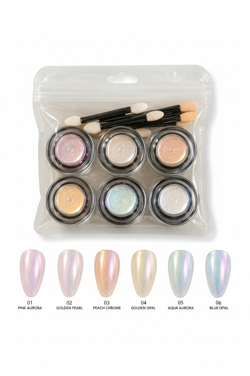 Transform your nails with our stunning 6-piece chrome nail set.