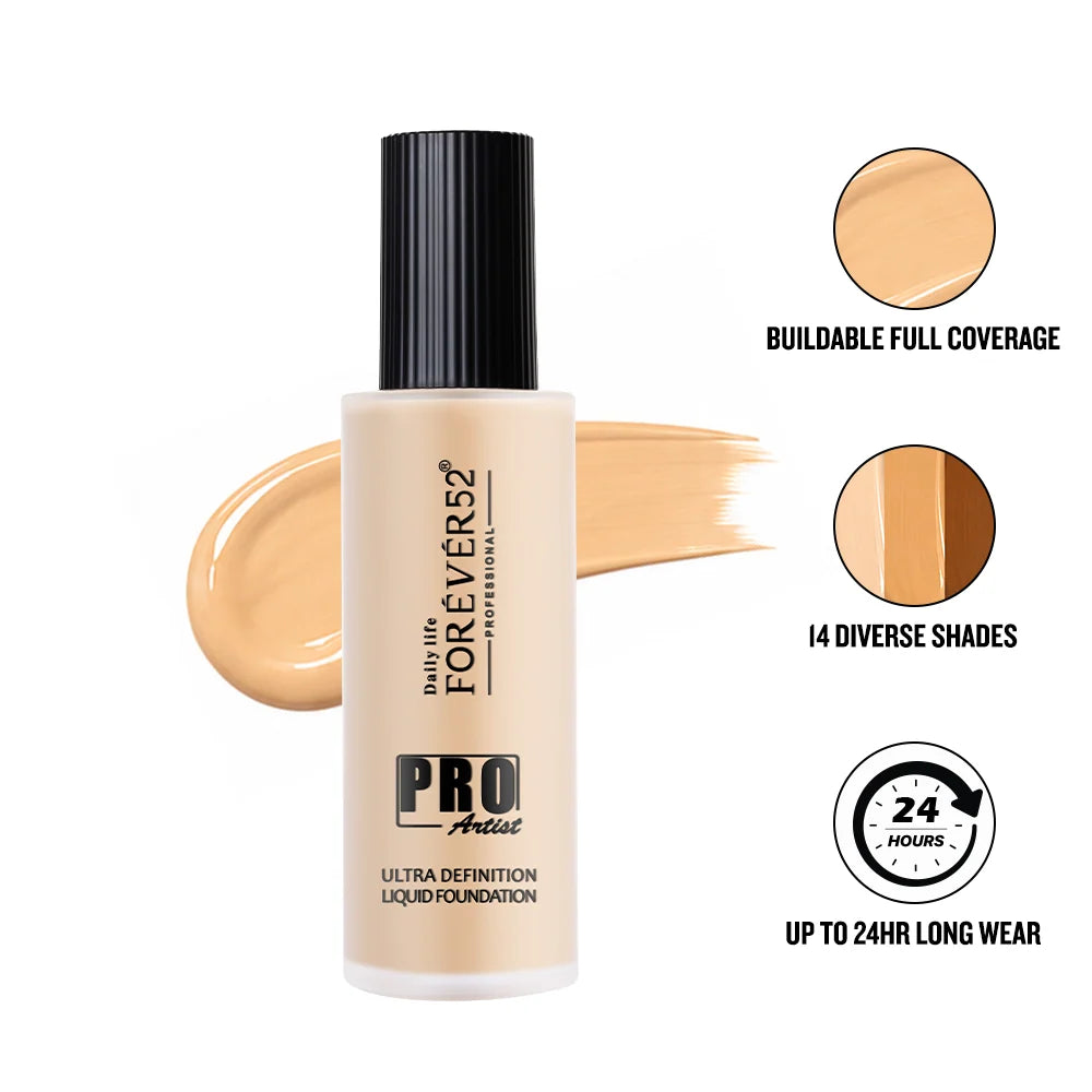 Daily Life Forever52 Pro Artist Ultra Definition Liquid Foundation|High-Pigment, Full Coverage, 24-Hour Wear, Waterproof & Sweatproof, Lightweight Hydrating, Oil-Free Formula