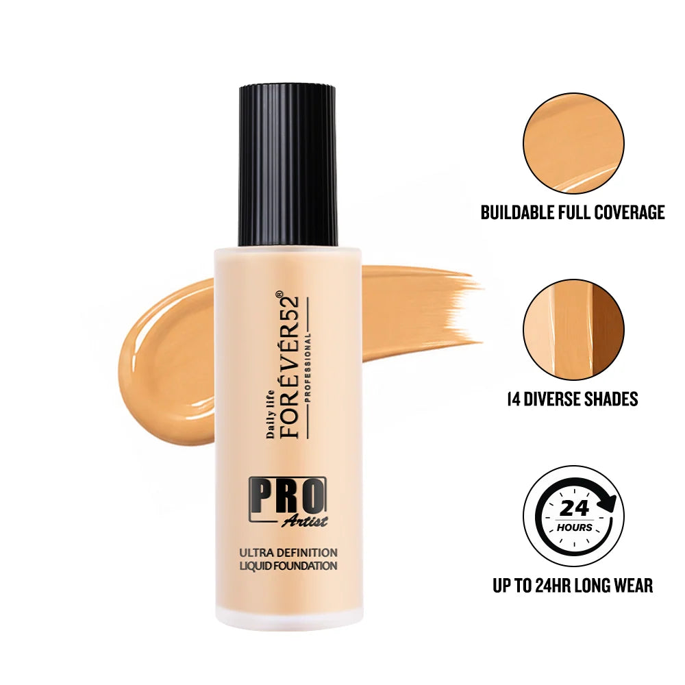 Daily Life Forever52 Pro Artist Ultra Definition Liquid Foundation|High-Pigment, Full Coverage, 24-Hour Wear, Waterproof & Sweatproof, Lightweight Hydrating, Oil-Free Formula