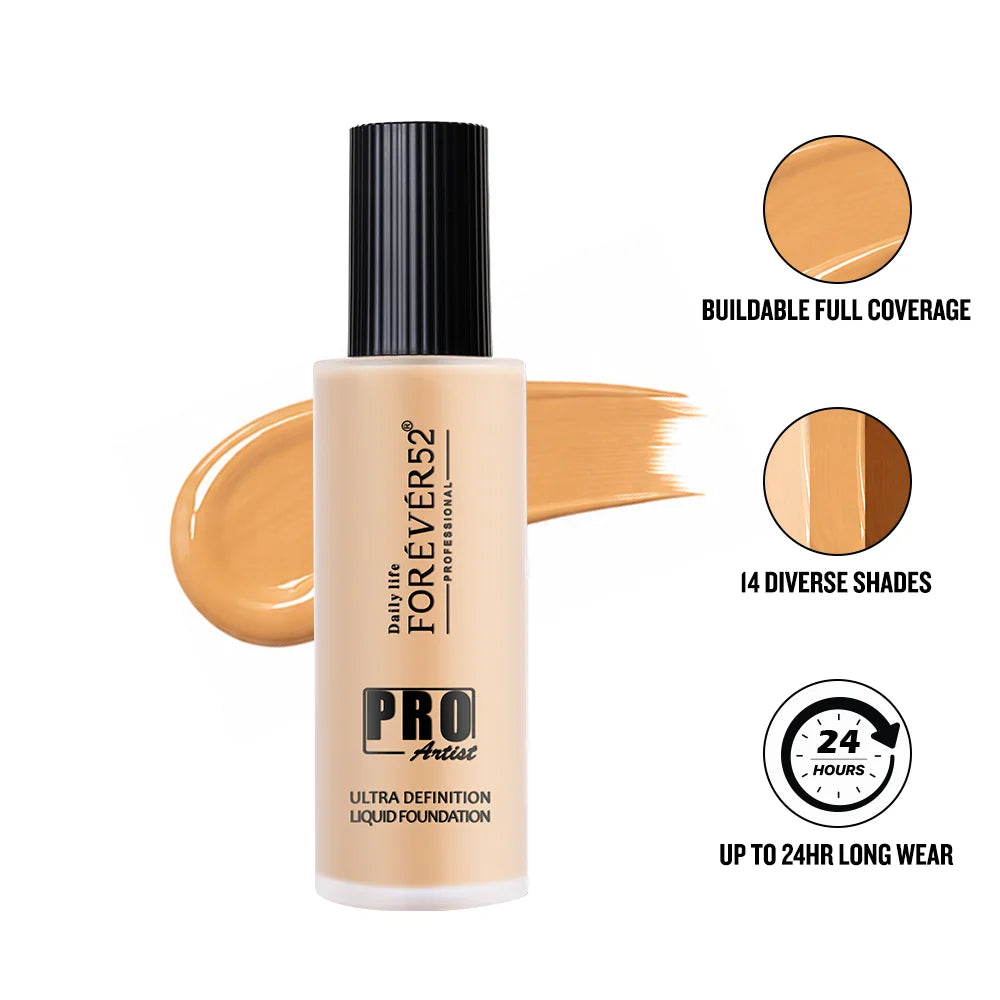 Daily Life Forever52 Pro Artist Ultra Definition Liquid Foundation|High-Pigment, Full Coverage, 24-Hour Wear, Waterproof & Sweatproof, Lightweight Hydrating, Oil-Free Formula