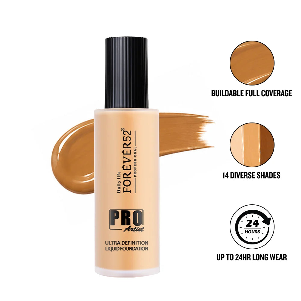 Daily Life Forever52 Pro Artist Ultra Definition Liquid Foundation|High-Pigment, Full Coverage, 24-Hour Wear, Waterproof & Sweatproof, Lightweight Hydrating, Oil-Free Formula