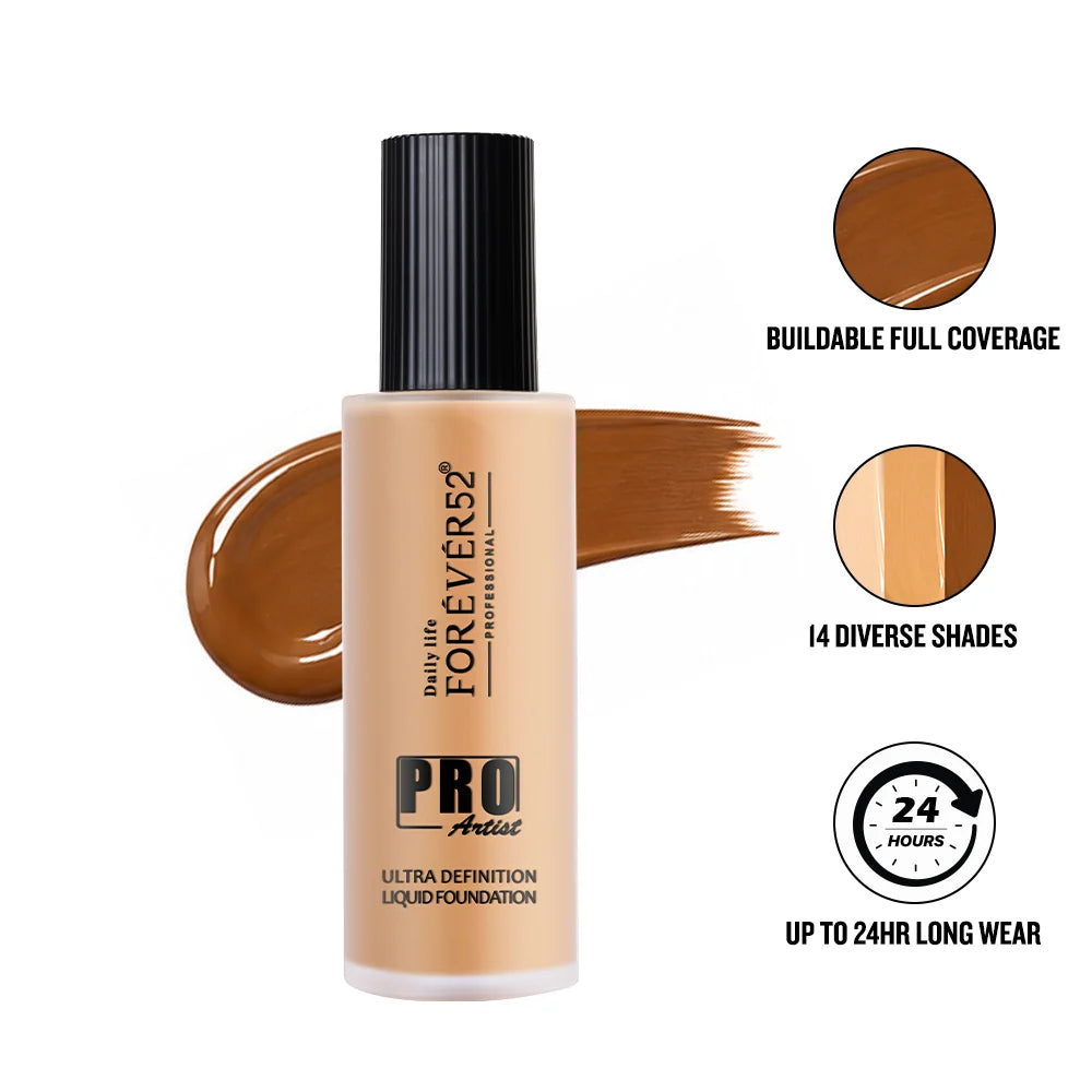 Daily Life Forever52 Pro Artist Ultra Definition Liquid Foundation|High-Pigment, Full Coverage, 24-Hour Wear, Waterproof & Sweatproof, Lightweight Hydrating, Oil-Free Formula