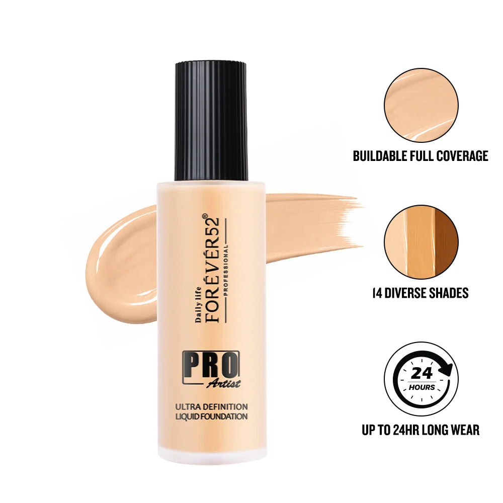 Daily Life Forever52 Pro Artist Ultra Definition Liquid Foundation|High-Pigment, Full Coverage, 24-Hour Wear, Waterproof & Sweatproof, Lightweight Hydrating, Oil-Free Formula