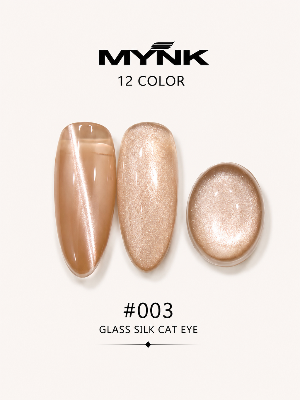 Mynk Professional Glass Silk Cat Eye Nail Polish Collection features 12 stunning shades with a mesmerizing glass silk finish.