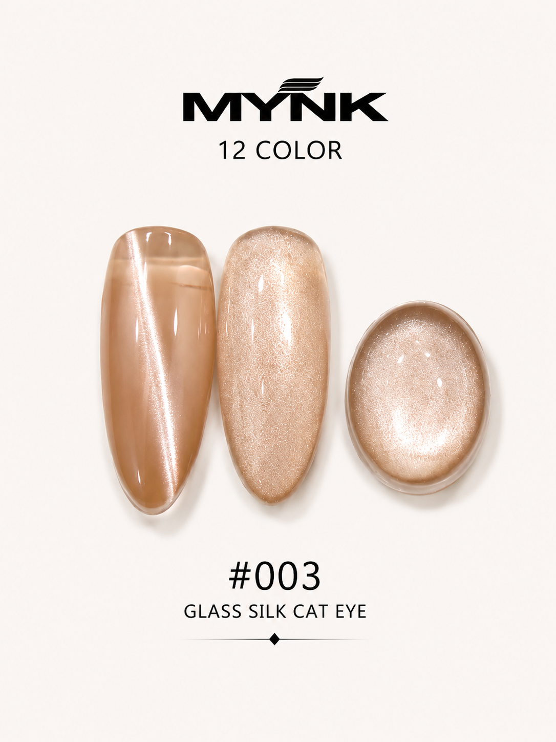Mynk Professional Glass Silk Cat Eye Nail Polish Collection features 12 stunning shades with a mesmerizing glass silk finish.